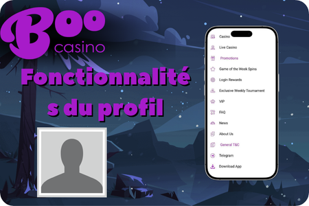 Paramètres du profil et gestion du compte sur Boo Casino.
